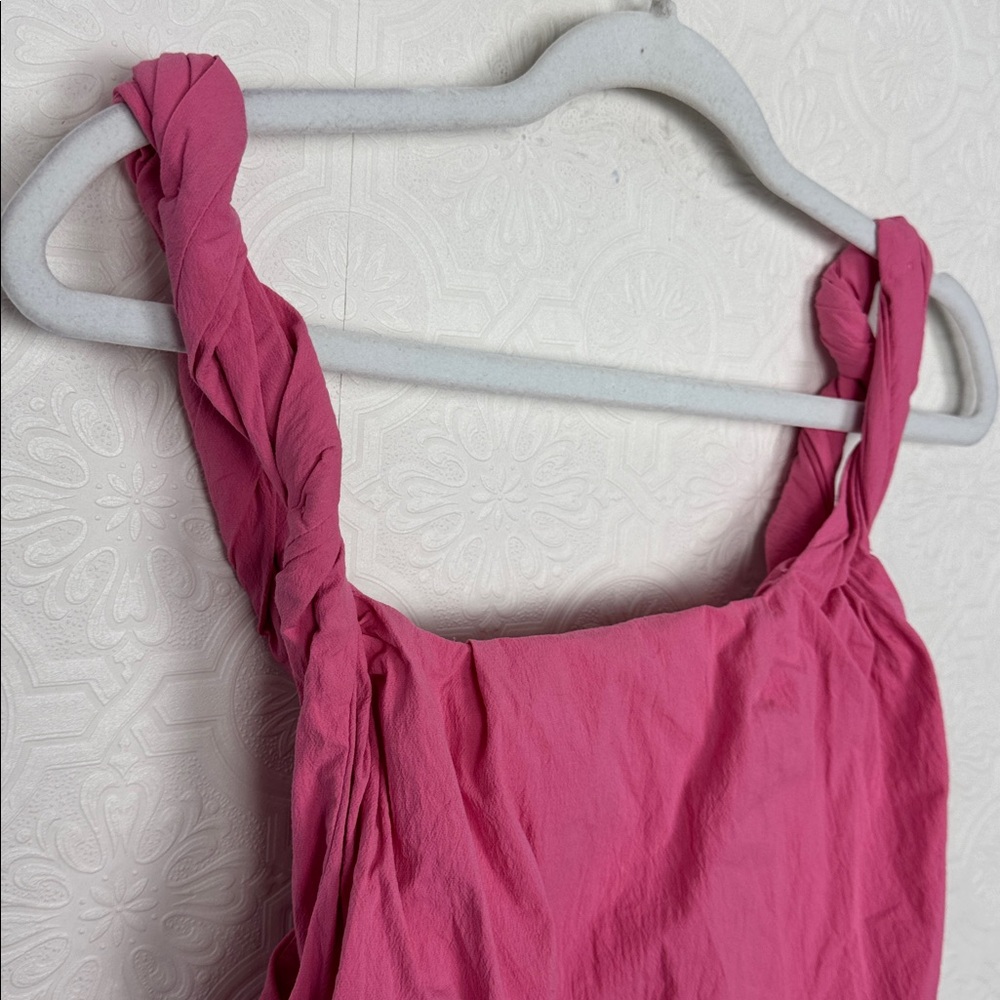 Zara Bubblegum Barbie‎ Pink Midi Dress Twist Straps Square Neck Dress small - Picture 5 of 8